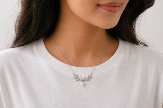 Silver Pearl Vine Necklace in 925 Sterling Silver