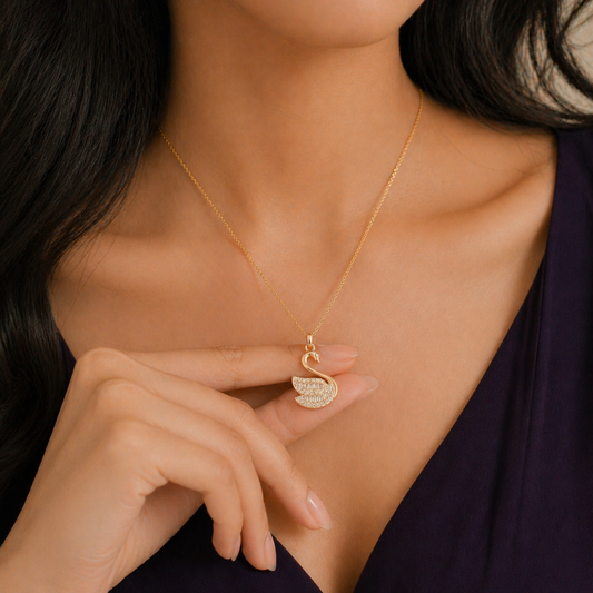 Rose Gold Crystal Swan Necklace in 925 Sterling Silver