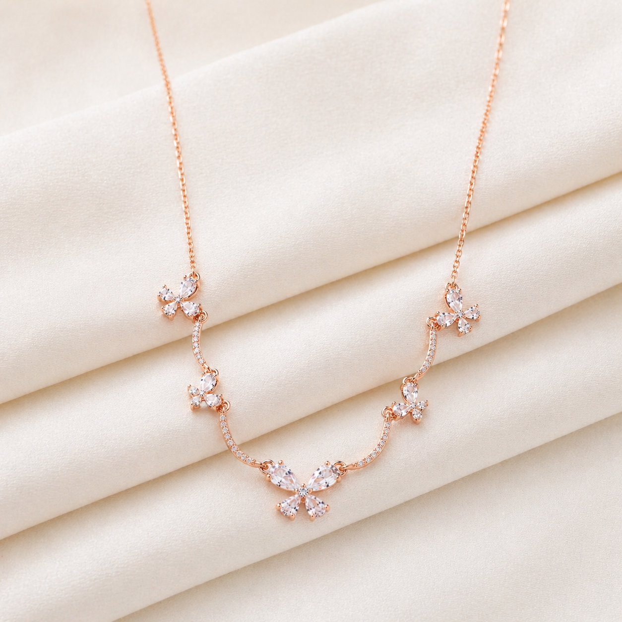 Rose Gold Flutter Butterfly Necklace in 925 Sterling Silver