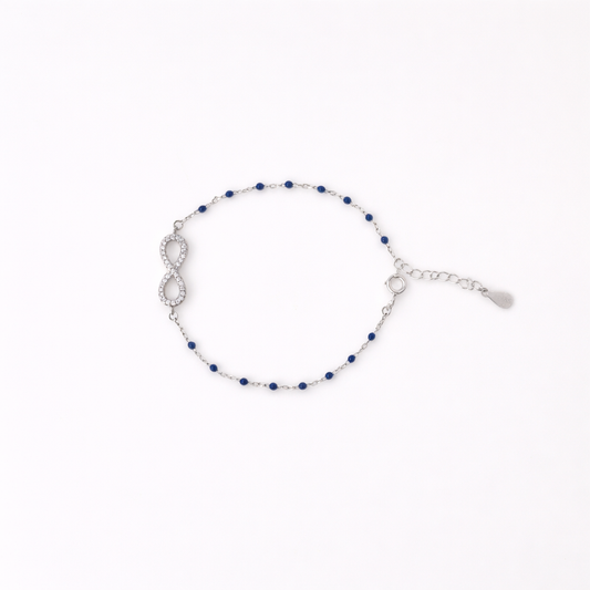 Infinity Charm Bracelet with Blue Beads