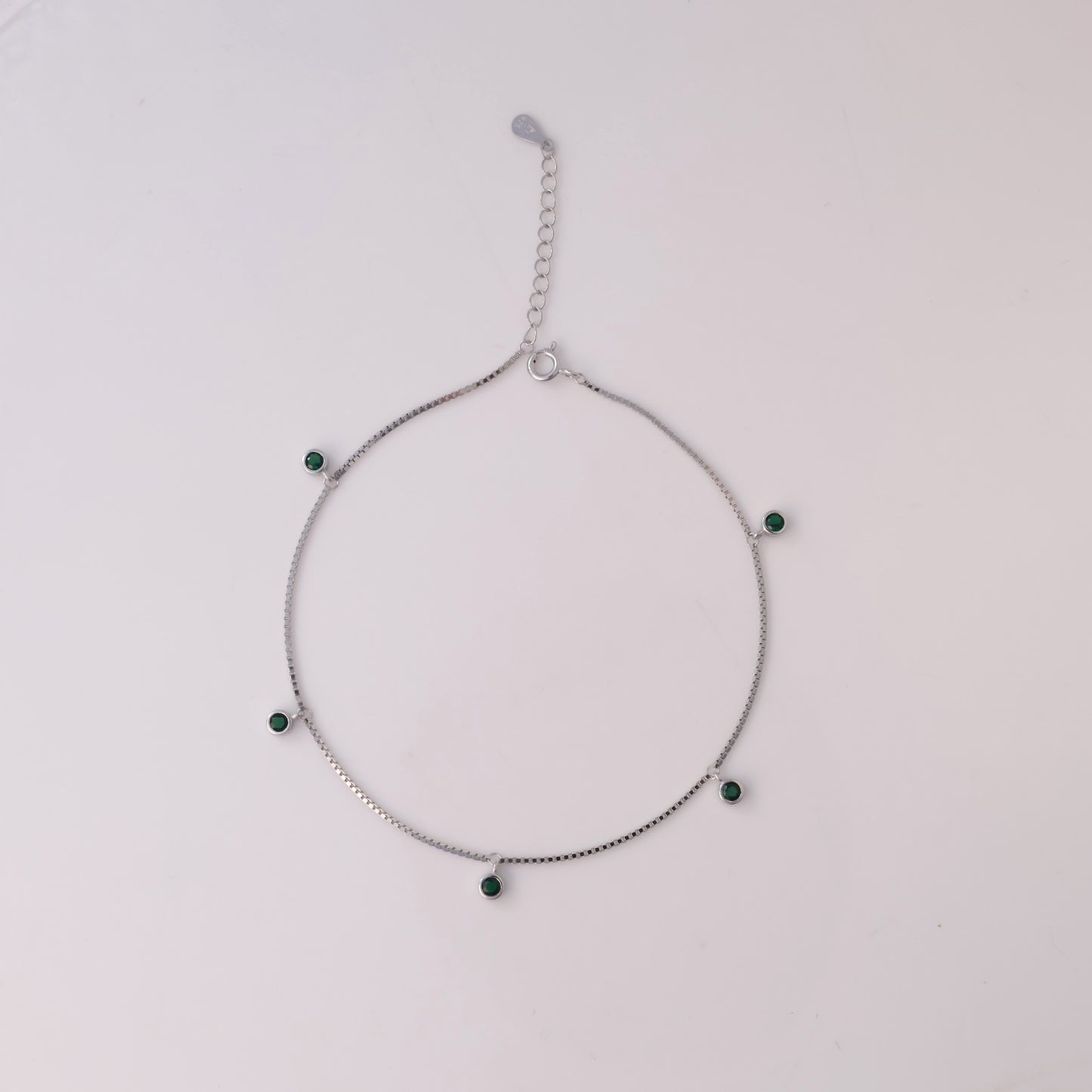 Minimalist Blue CZ Charm Anklet in 925 Sterling Silver
