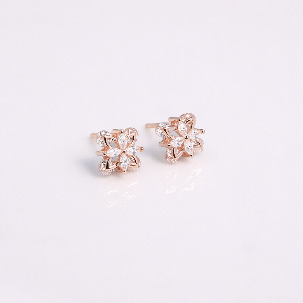 Floral Spark CZ Stud Earrings in 925 Sterling Silver