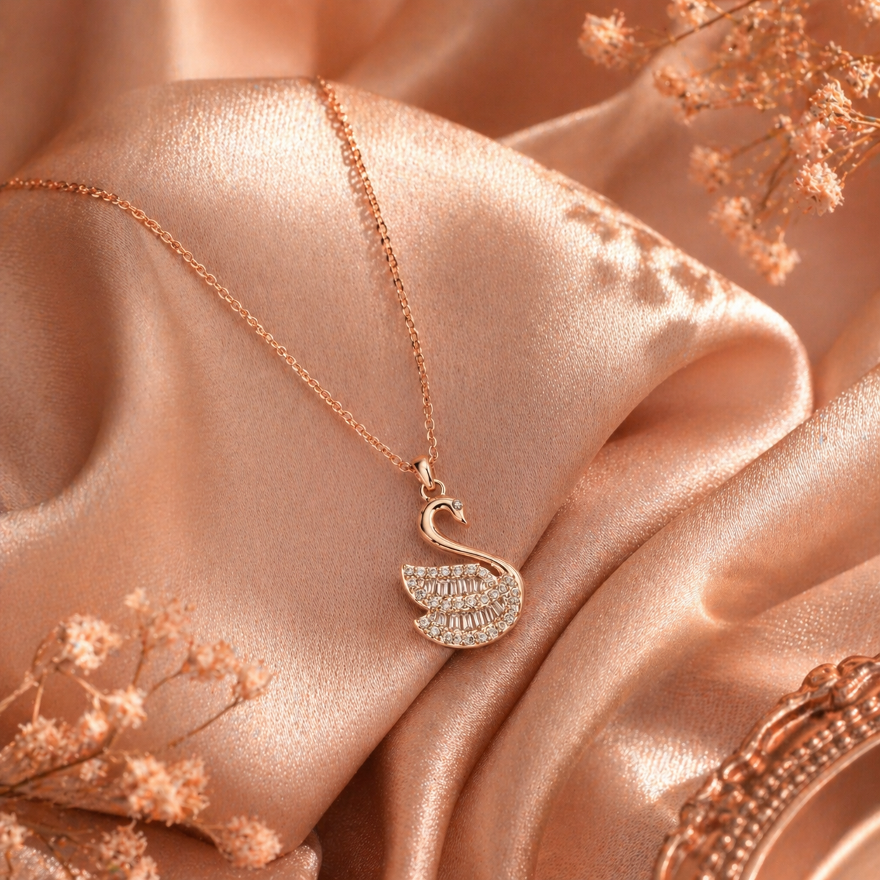 Rose Gold Crystal Swan Necklace in 925 Sterling Silver