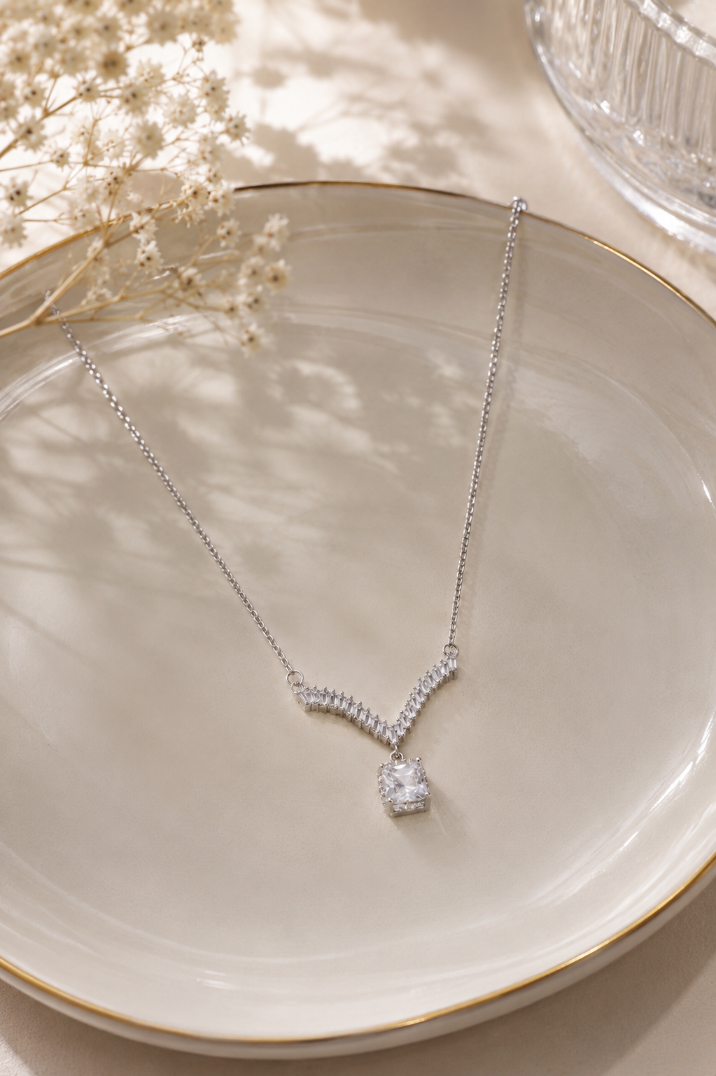 Silver Aria Crystal Drop Necklace in 925 Sterling Silver