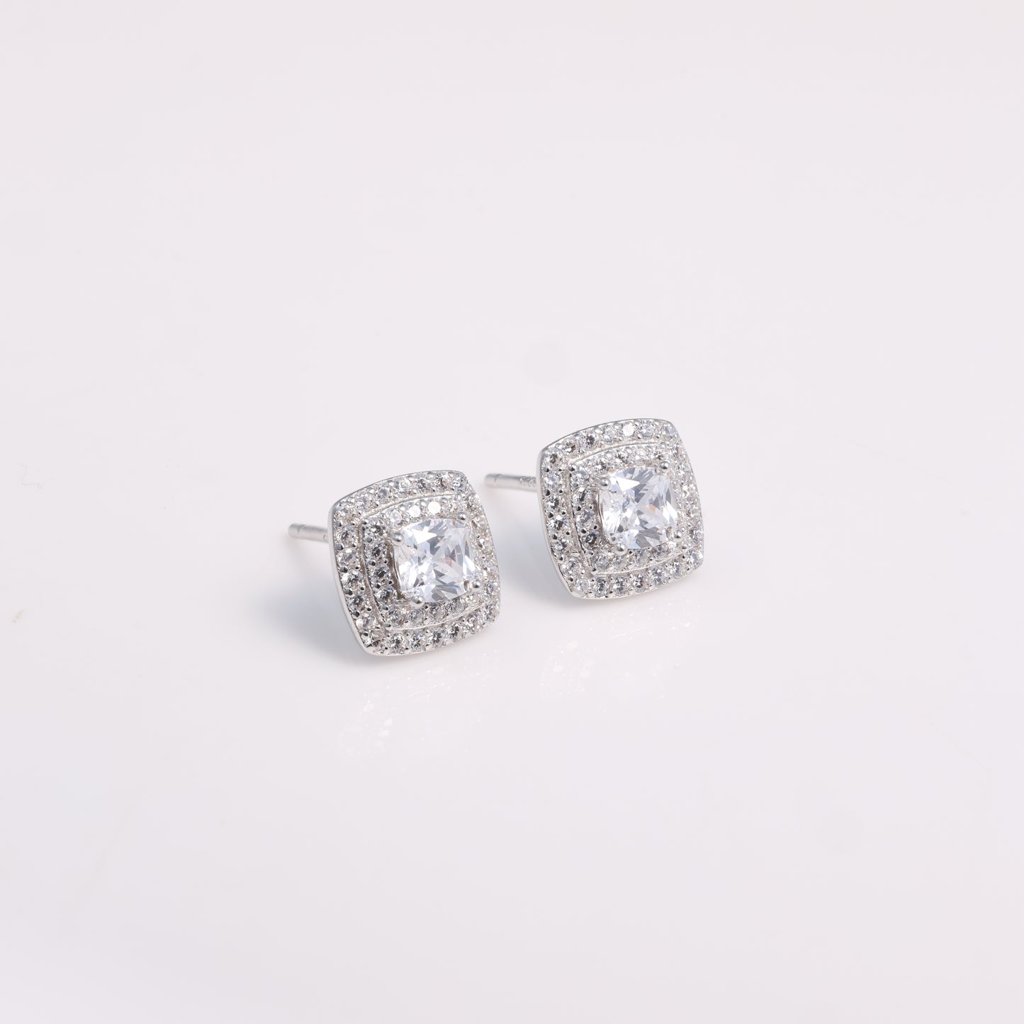 Cushion Cut CZ Halo Stud Earrings in 925 Sterling Silver
