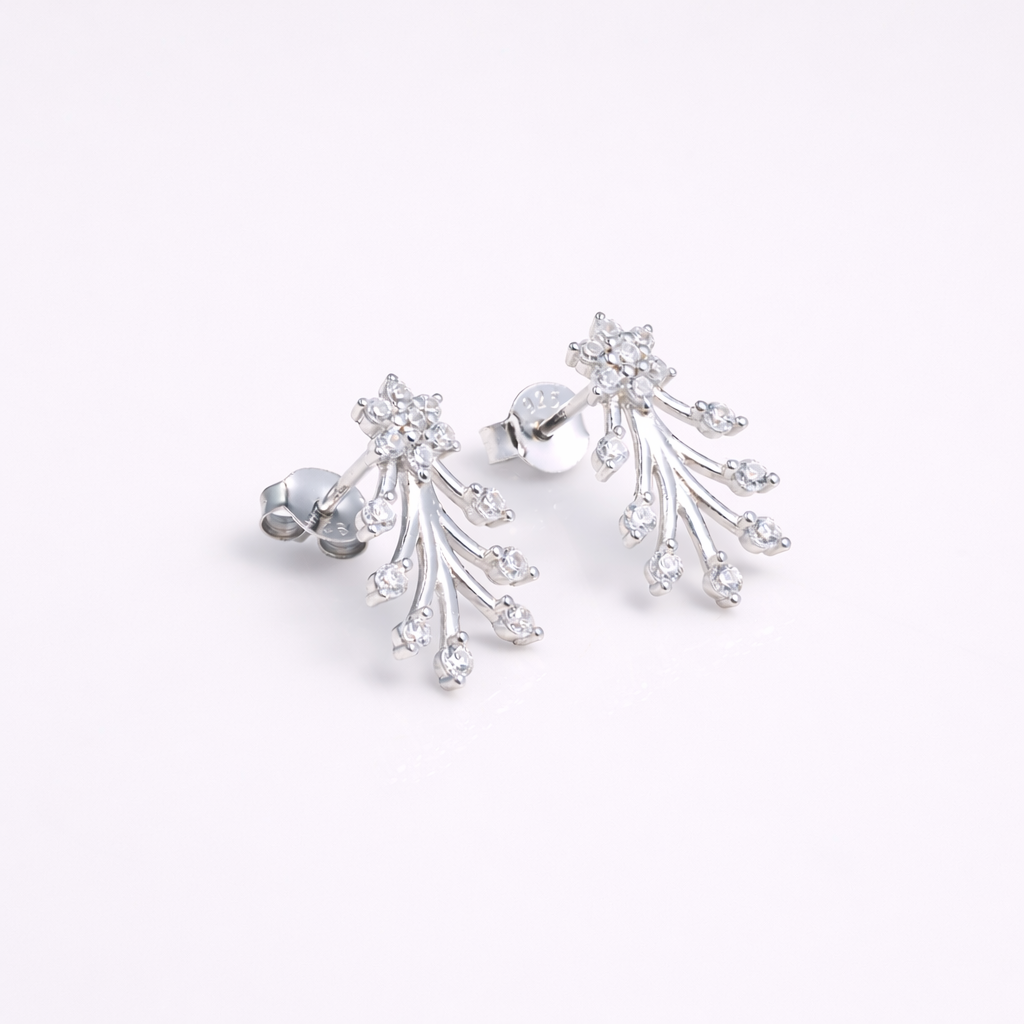 Floral Cascade CZ Drop Earrings in 925 Sterling Silver