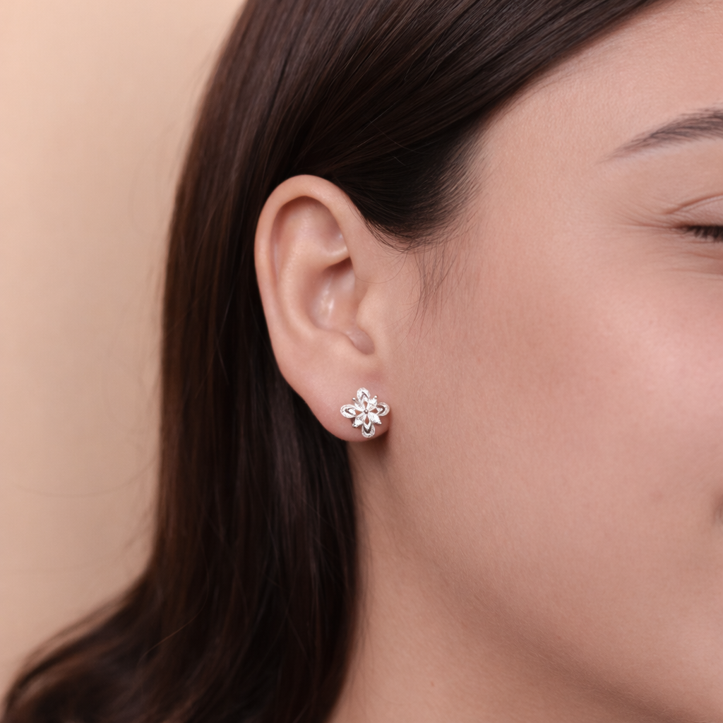 Rose Gold Petal Bloom CZ Stud Earrings