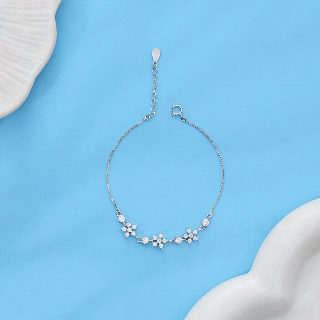 Floral Spark CZ Bracelet in 925 Sterling Silver