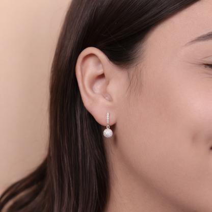 Rose Gold Textured Sphere CZ Drop Earrings