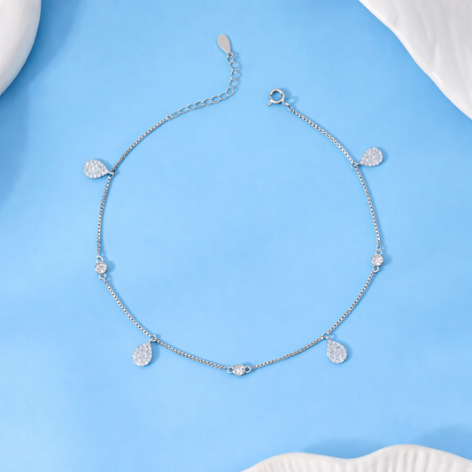 Teardrop CZ Charm Anklet in 925 Sterling Silver