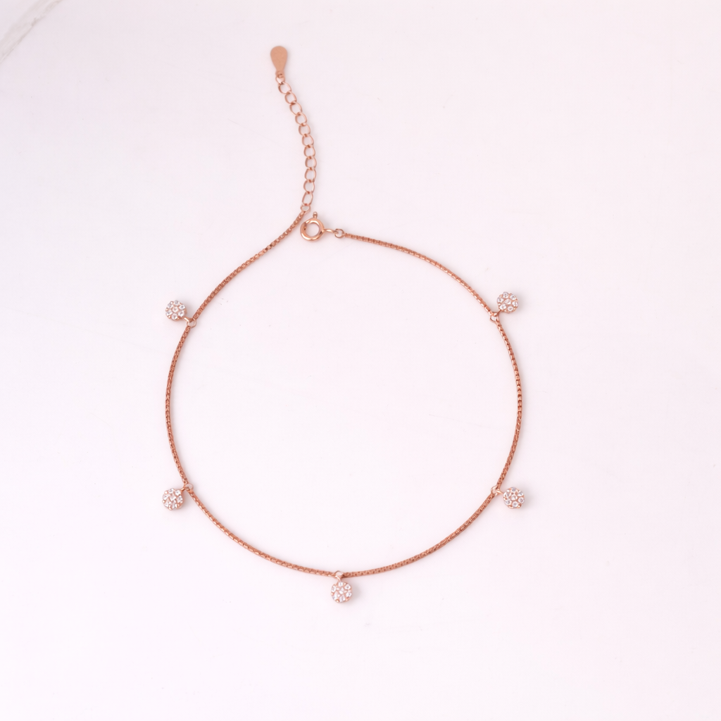 Celeste CZ Charm Anklet in Rose Gold Plated 925 Sterling Silver