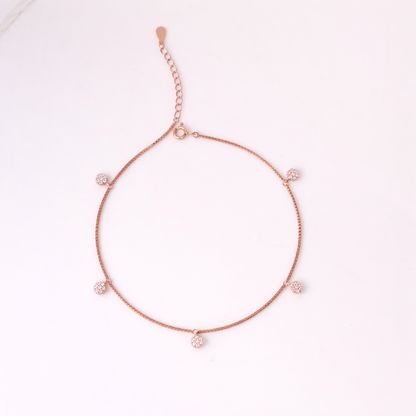 Celeste CZ Charm Anklet in Rose Gold Plated 925 Sterling Silver