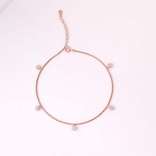 Celeste CZ Charm Anklet in Rose Gold Plated 925 Sterling Silver