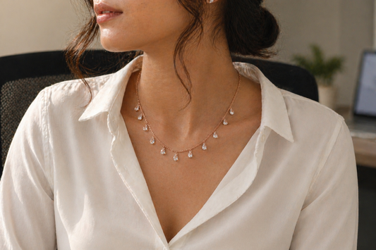 Rose Gold Crystal Dewdrop Necklace in 925 Sterling Silver