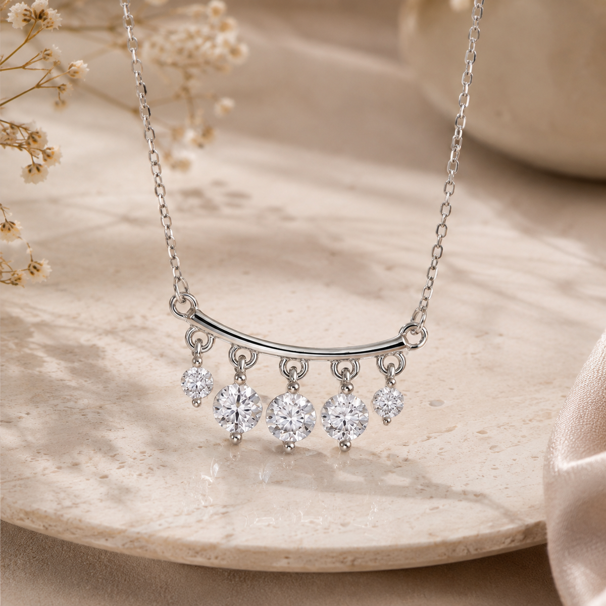 Celeste Silver Drop Necklace in 925 Sterling Silver