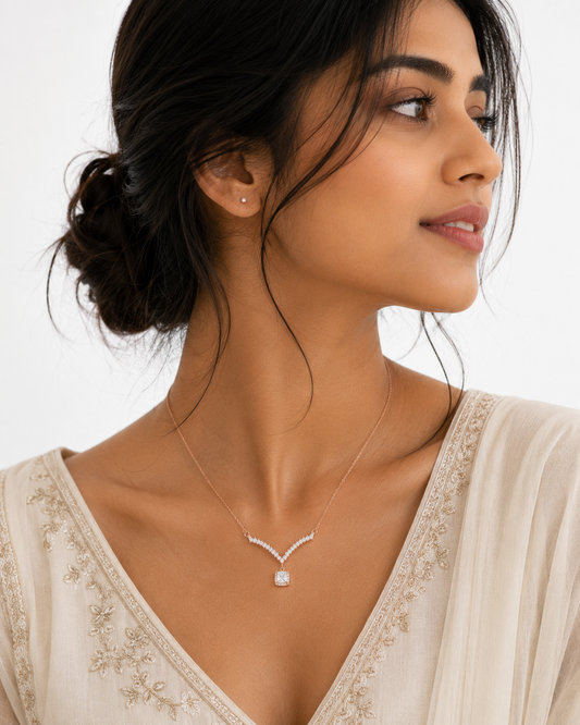 Rose Gold Aria Crystal Drop Necklace in 925 Sterling Silver