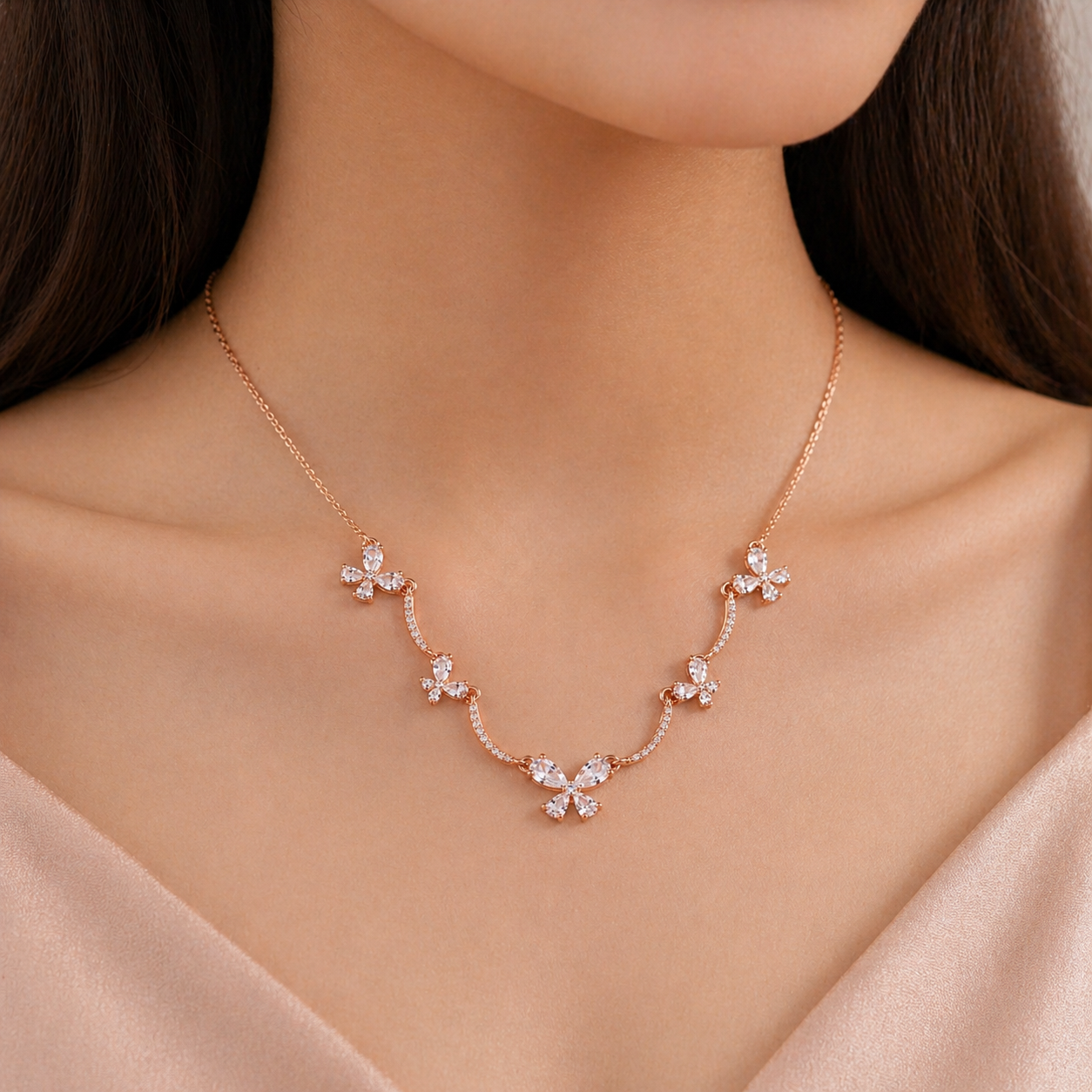 Rose Gold Flutter Butterfly Necklace in 925 Sterling Silver