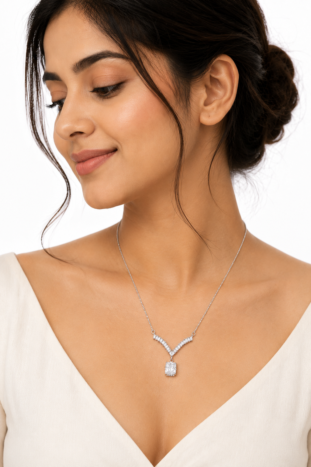 Silver Aria Crystal Drop Necklace in 925 Sterling Silver