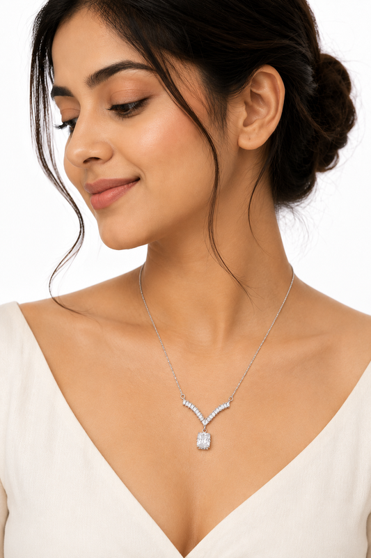 Silver Aria Crystal Drop Necklace in 925 Sterling Silver
