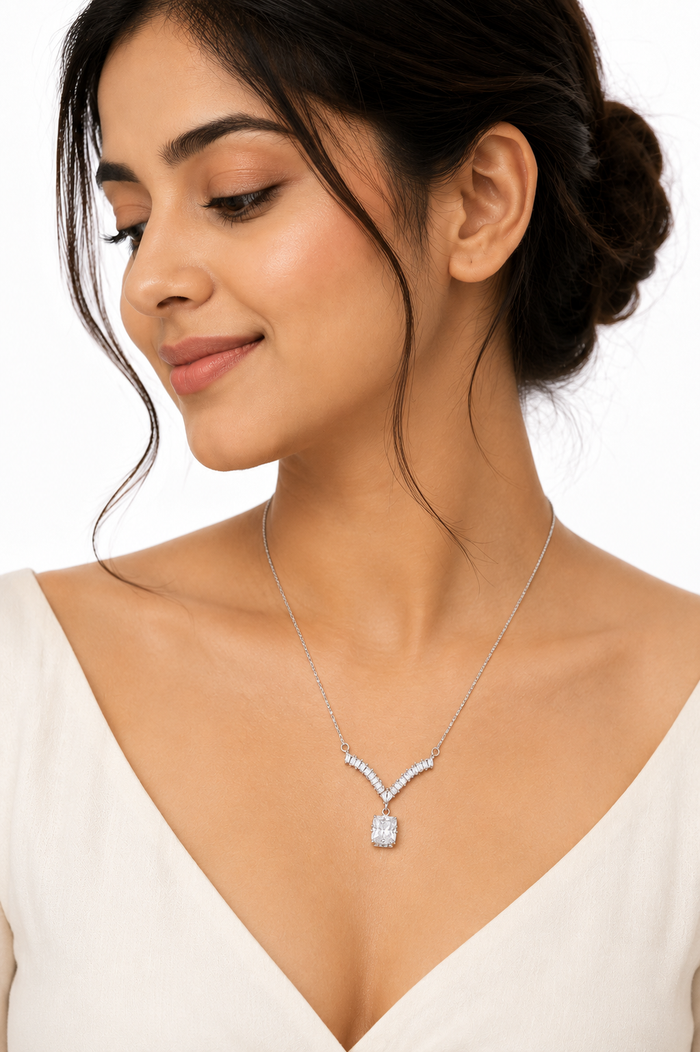 Silver Aria Crystal Drop Necklace in 925 Sterling Silver