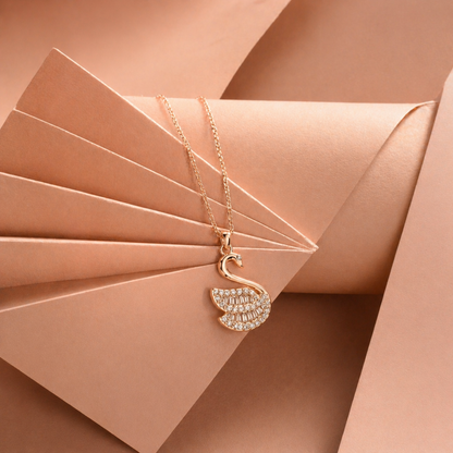 Rose Gold Crystal Swan Necklace in 925 Sterling Silver