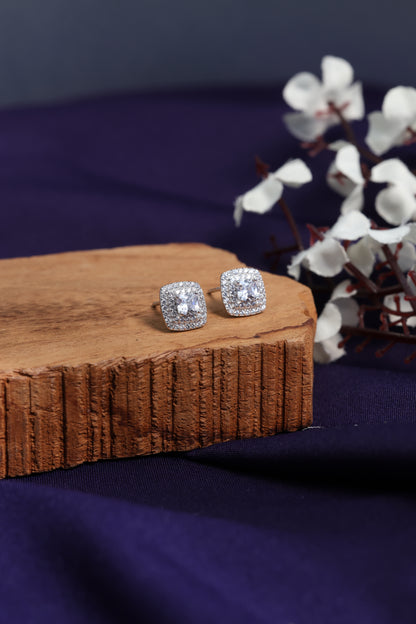 Cushion Cut CZ Halo Stud Earrings in 925 Sterling Silver