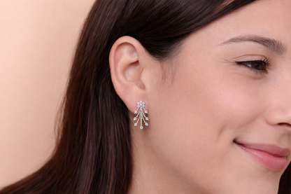 Floral Cascade CZ Drop Earrings in 925 Sterling Silver