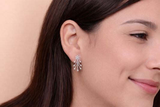 Floral Cascade CZ Drop Earrings in Rose Gold-Plated 925 Sterling Silver