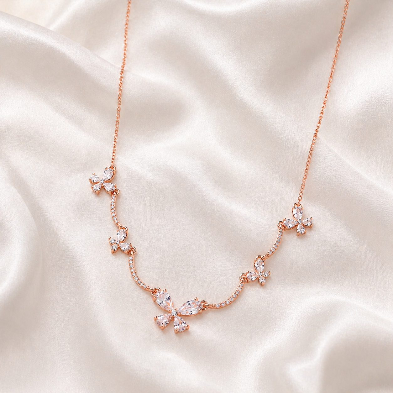 Rose Gold Flutter Butterfly Necklace in 925 Sterling Silver