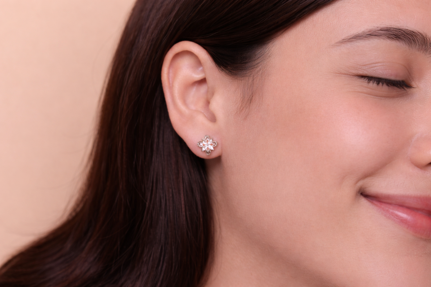 Rose Gold Petal Bloom CZ Stud Earrings
