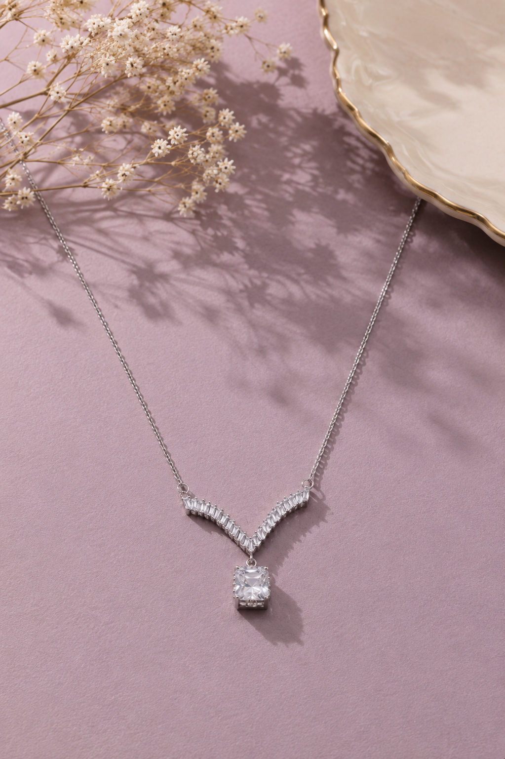 Silver Aria Crystal Drop Necklace in 925 Sterling Silver