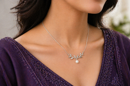 Silver Pearl Vine Necklace in 925 Sterling Silver