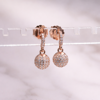Rose Gold Textured Sphere CZ Drop Earrings