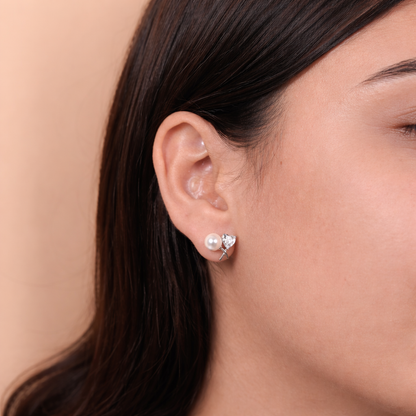 Pearl and CZ Dual Stone Stud Earrings in 925 Sterling Silver