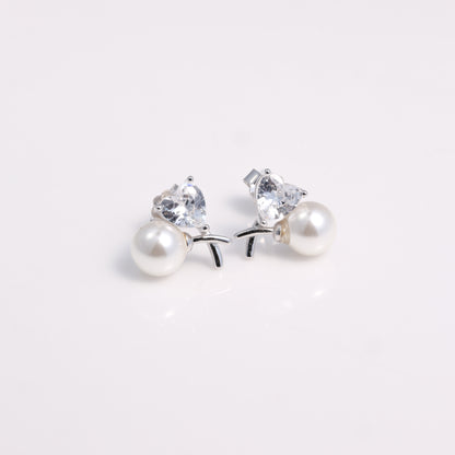 Pearl and CZ Dual Stone Stud Earrings in 925 Sterling Silver