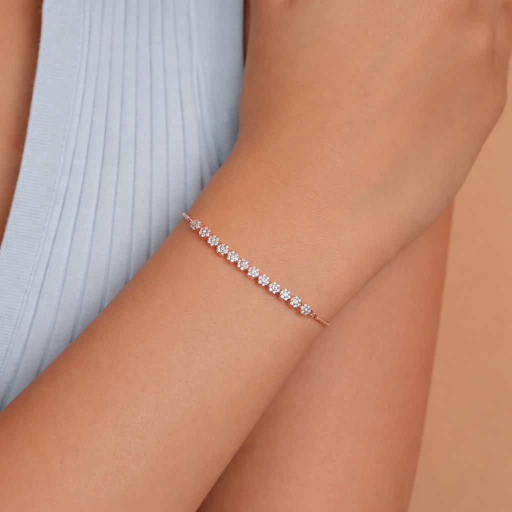 Rose Gold-Plated Classic Diamond Tennis Bracelet in 925 Sterling Silver
