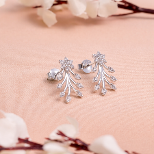 Floral Cascade CZ Drop Earrings in Rose Gold-Plated 925 Sterling Silver