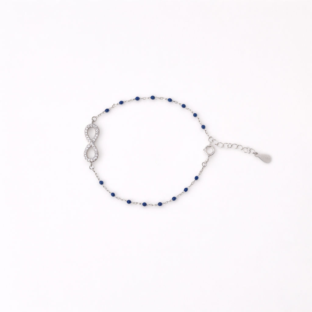Infinity Charm Bracelet with Blue Beads