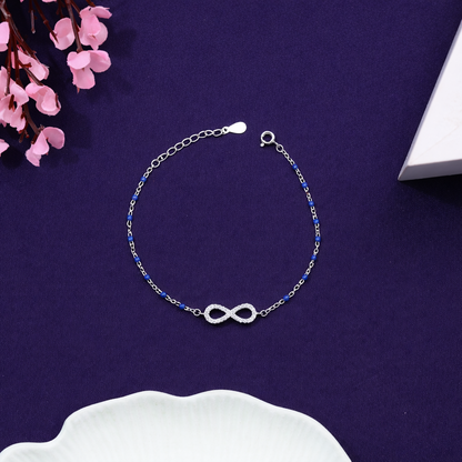 Infinity Charm Bracelet with Blue Beads