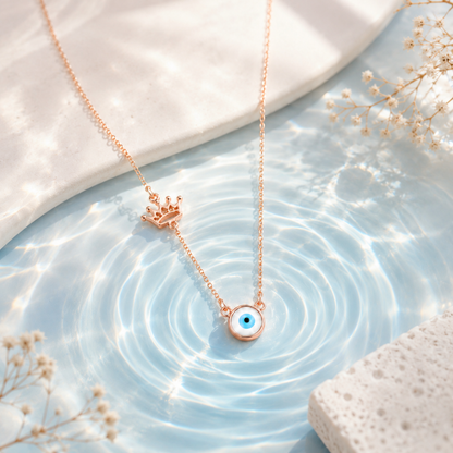 Rose Gold Evil Eye Crown Necklace in 925 Sterling Silver