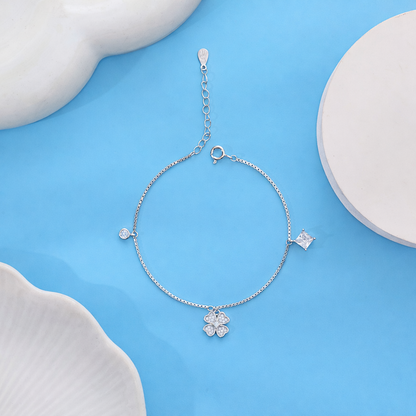 Floral Spark CZ Charm Bracelet in 925 Sterling Silver