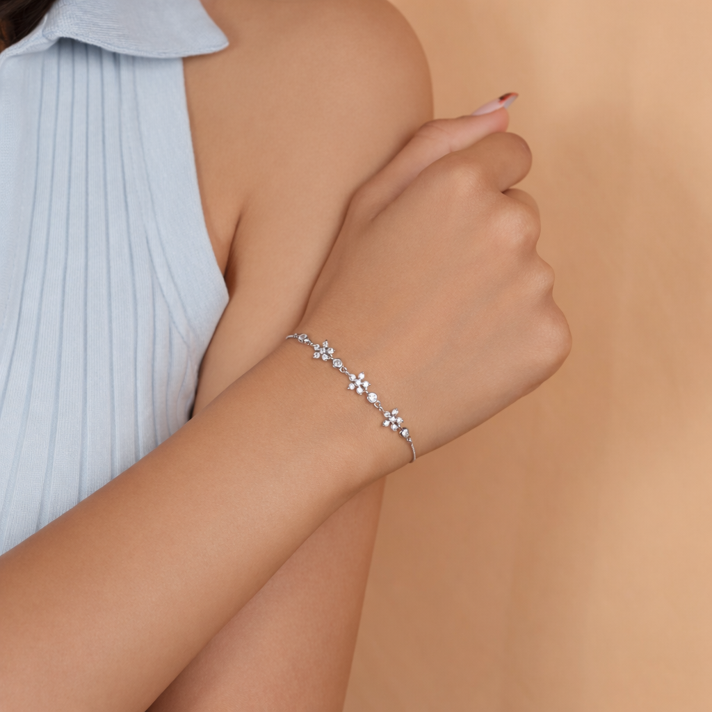 Floral Spark CZ Bracelet in 925 Sterling Silver