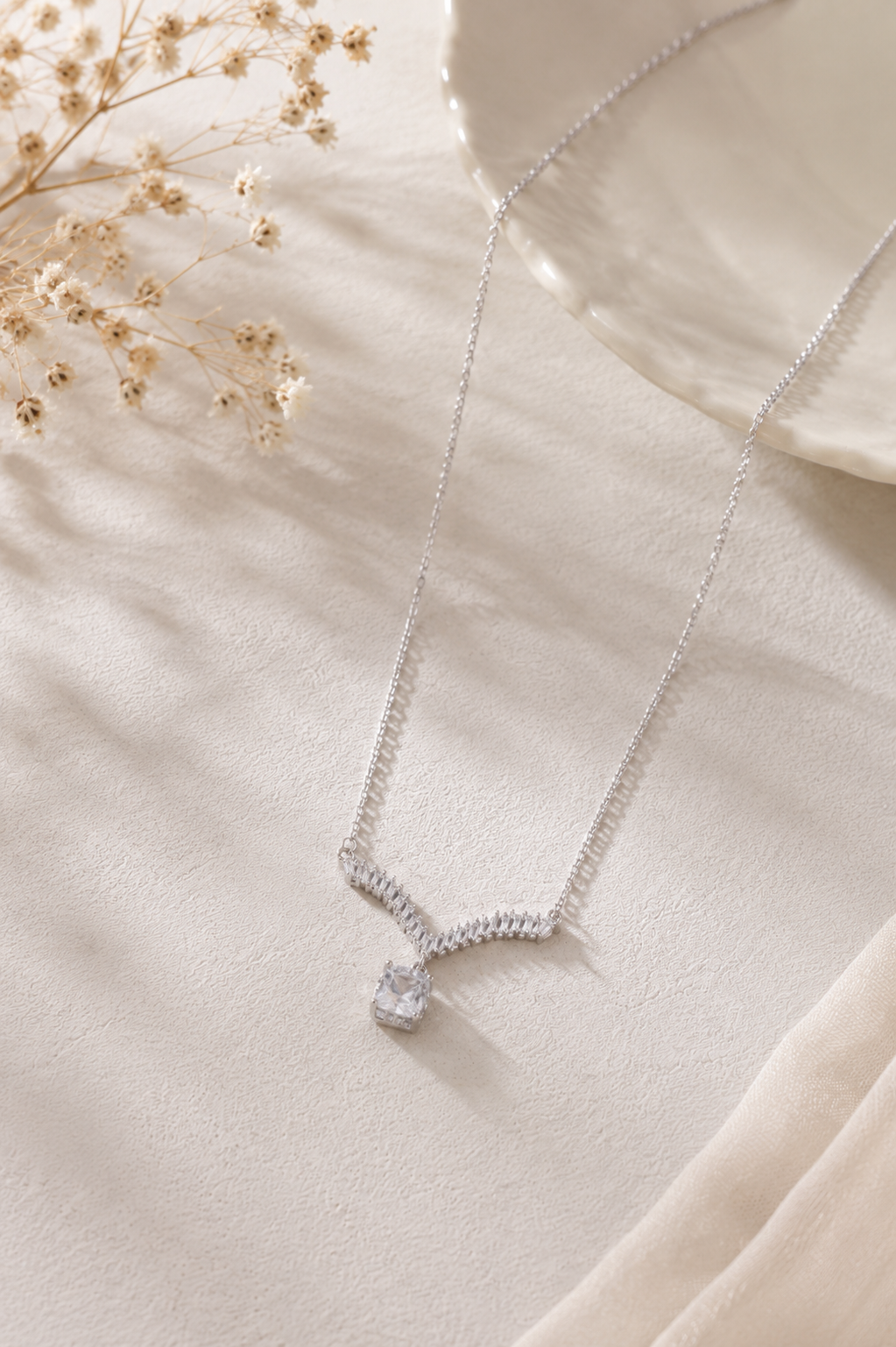 Silver Aria Crystal Drop Necklace in 925 Sterling Silver