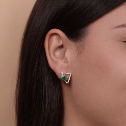 Rose Gold-Plated Green CZ Prism Stud Earrings