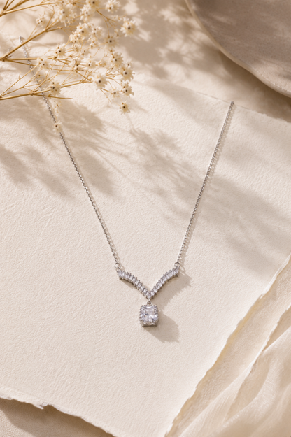 Silver Aria Crystal Drop Necklace in 925 Sterling Silver