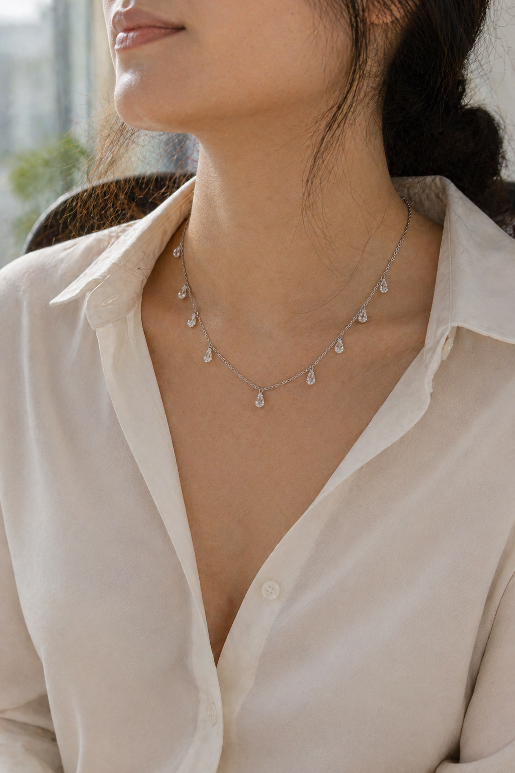 Crystal Dewdrop Necklace in 925 Sterling Silver