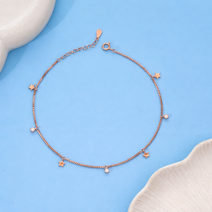 Rose Gold Star Charm Anklet in 925 Sterling Silver
