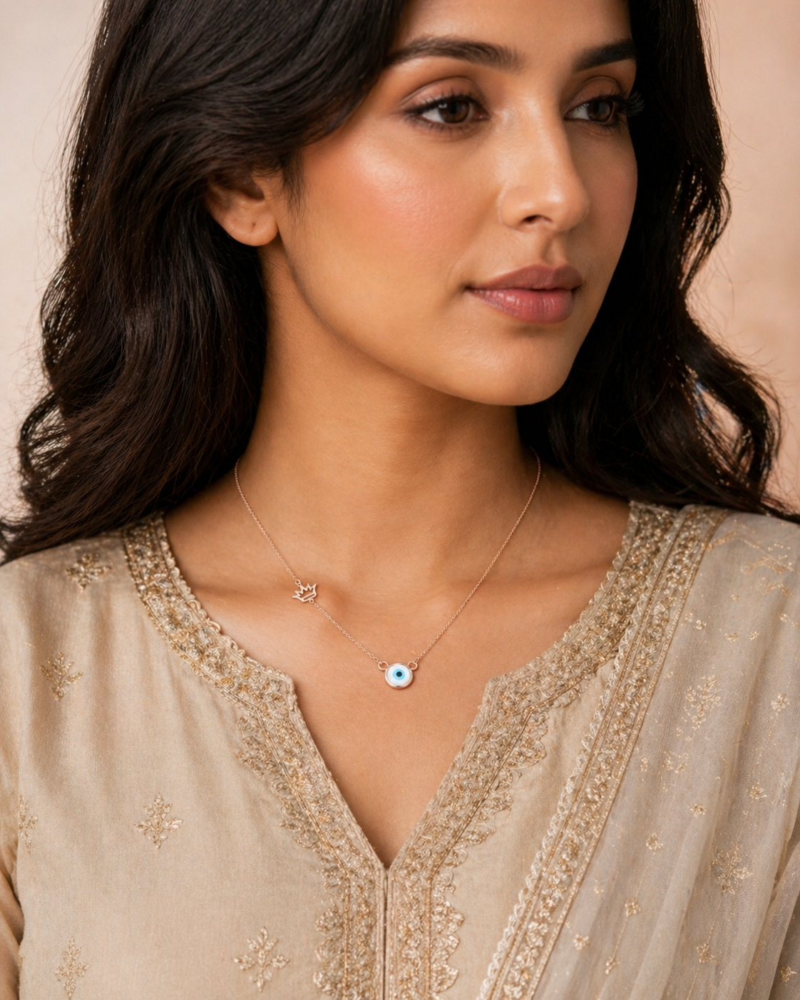 Rose Gold Evil Eye Crown Necklace in 925 Sterling Silver