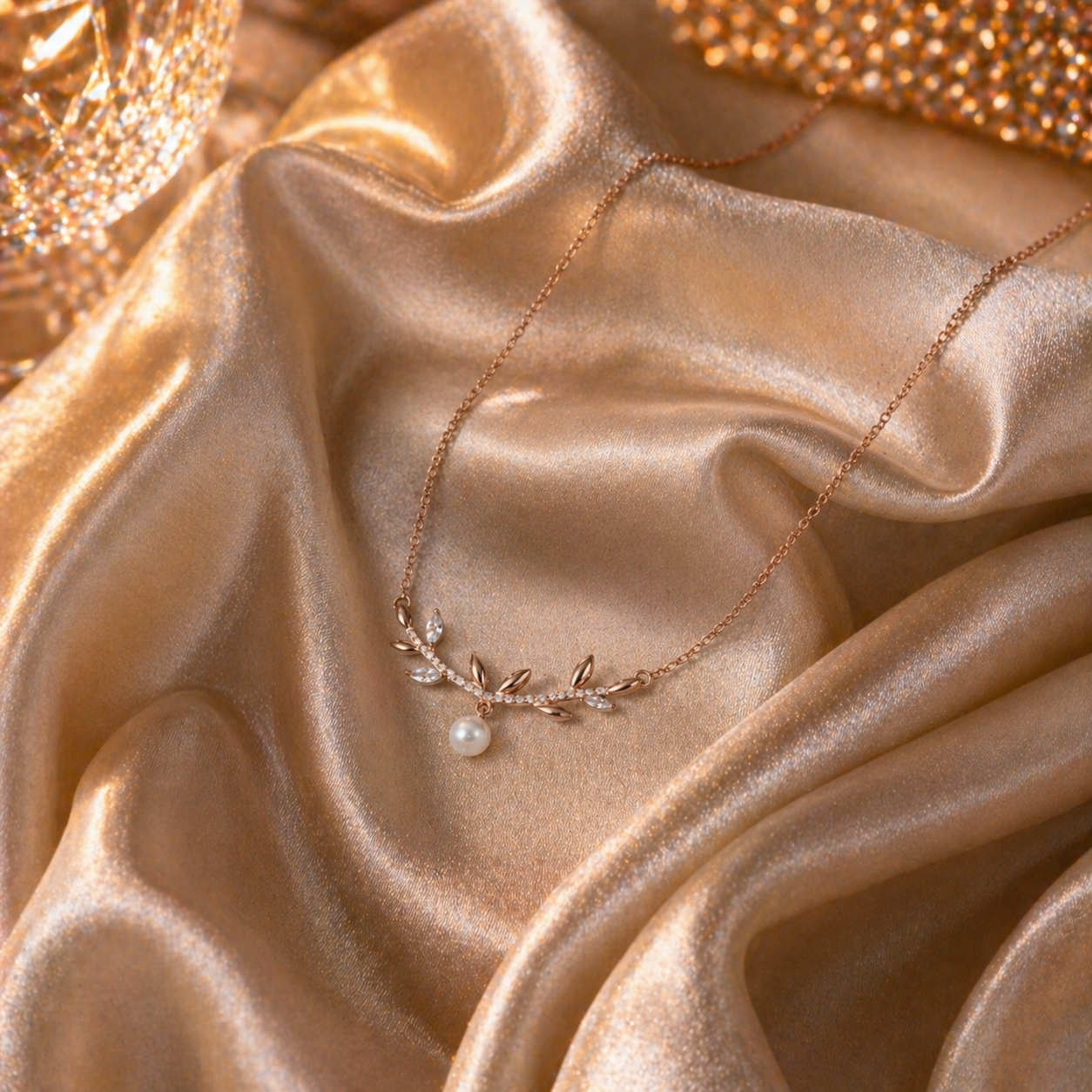 Rose Gold Pearl Vine Necklace in 925 Sterling Silver