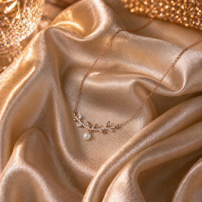 Rose Gold Pearl Vine Necklace in 925 Sterling Silver